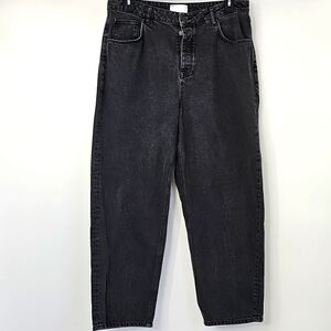 Wide Barrel Leg Faded Black Denim‎ Jeans Button Fly 5-Pockets Flowerchild Boho